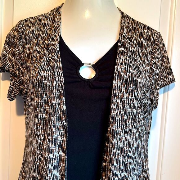 Susan Lawrence Black and Brown Patterned Top Size Large - Picture 1 of 5